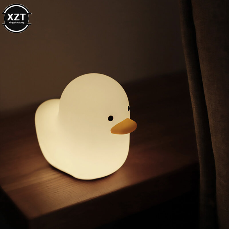 Lampu malam silikon bebek lucu, lampu malam USB dapat diisi ulang Sensor tepuk sentuh kamar tidur samping tempat tidur untuk hadiah anak-anak bayi