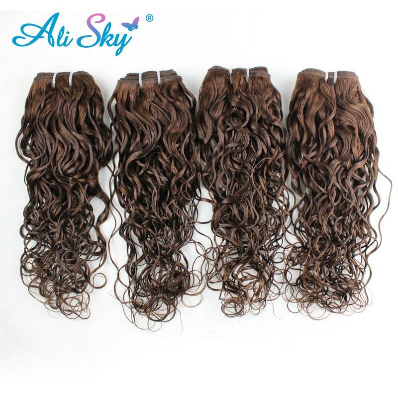 Color #4 Water Wave Light Brown 1/3/4PCS 100% Natural Human Hair Extensions Remy Hair Ombre Extension Weaving Chocolate Brown