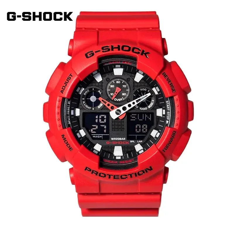 G-SHOCK 남성용 다기능 충격 방지 시계, GA-100 시리즈, 스포츠 패션, LED 듀얼 디스플레이 쿼츠 시계