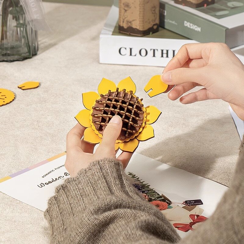 Diy Houten Bloem Boeket Mooie Hand-Make Geschenken Eco-Vriend Materialen 3d Houten Puzzel Voor Vriendinnen Decor