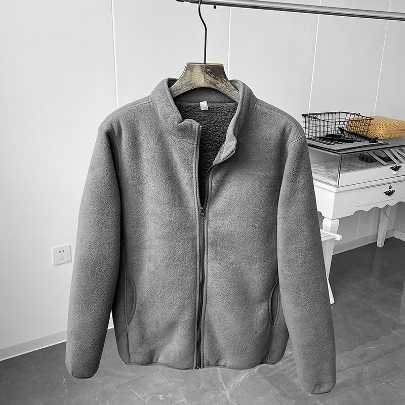 Зимняя флисовая куртка, однотонное повседневное пальто из шерсти, Толстая теплая куртка на молнии с воротником-стойкой, мягкая и удобная