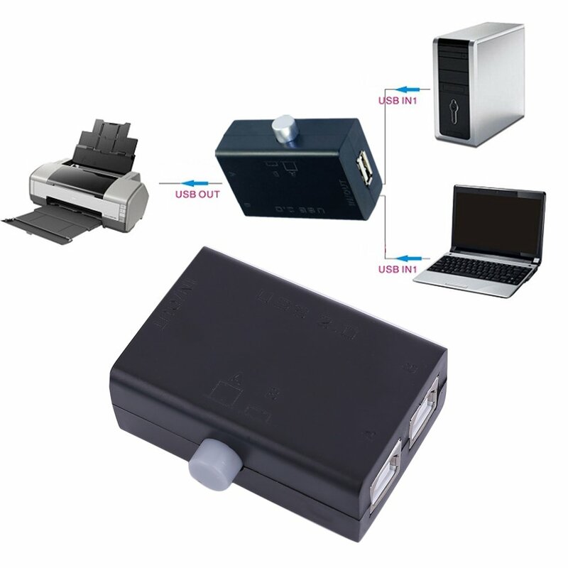 Czarny ABS uniwersalny Mini USB udostępnianie udostępnij skrzynka z przełącznikami Hub 2 porty komputer stancjonarny drukarka, skaner ręczny świetna promocja