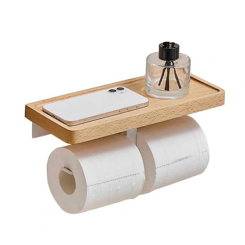 Rak tisu kayu hemat dua ruang, tempat tisu Toilet Hotel tahan lama, aksesori Gadget kamar mandi
