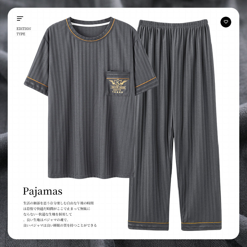 Pijamas do homem da moda plus size L-5XL homem gordo sleepwear lazer homewear algodão pjs manga curta longo pant lounge conjunto 2023