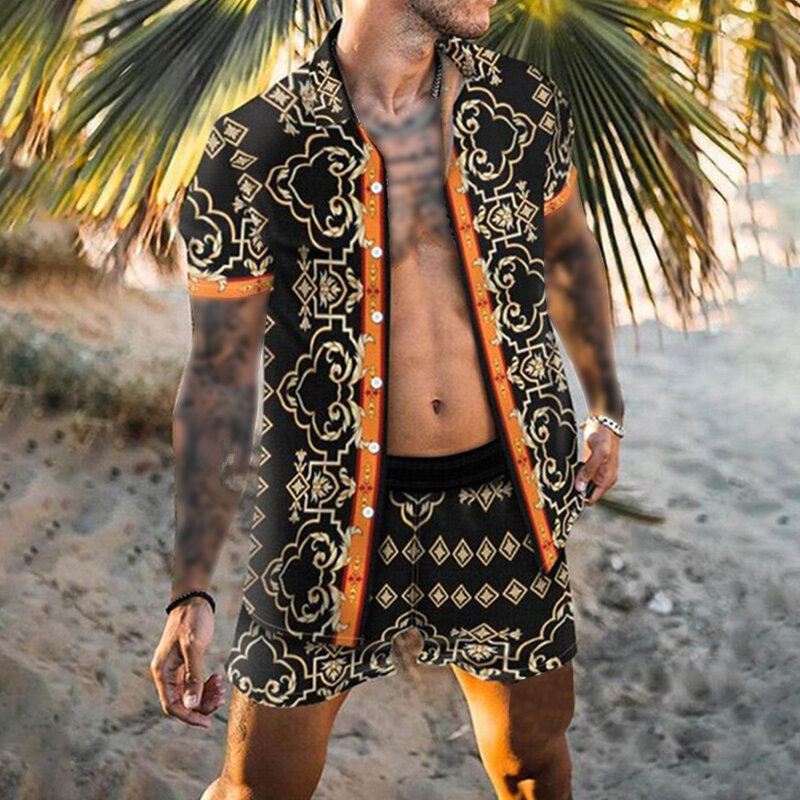 Camicia abbottonata da uomo Beach Party Baroque Casual T pantaloncini a maniche corte per l'estate elegante e confortevole