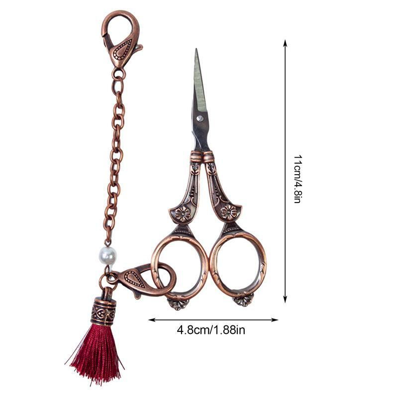 Tijeras de ganchillo con cadena para bordar, herramienta de hilo puntiagudo para costura y artesanía, Estilo Vintage