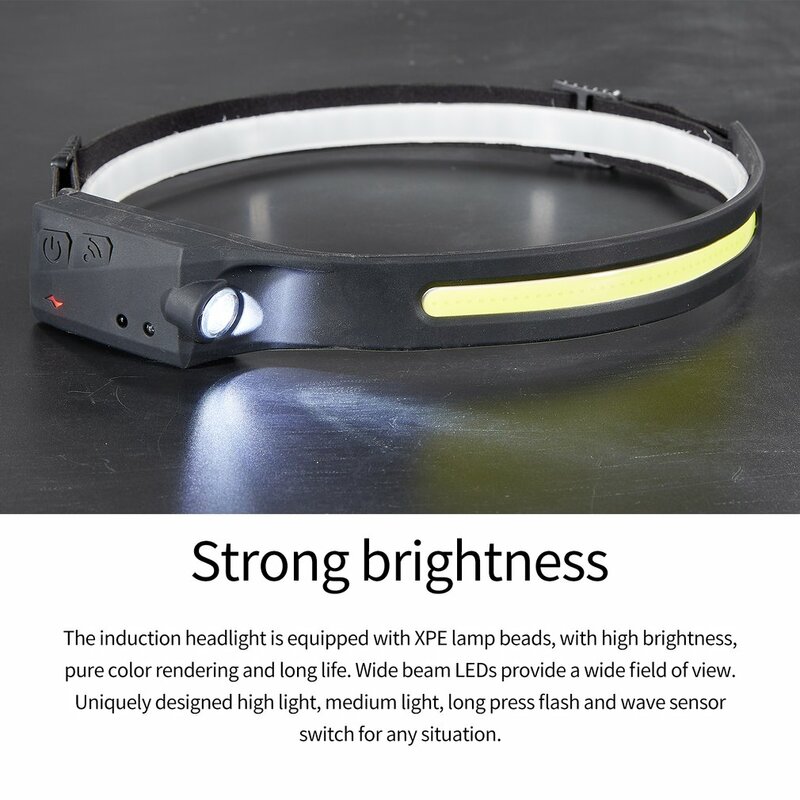 Linterna frontal COB brillante para hombre y mujer, faro LED multifuncional con Sensor de mano, USB, para pesca al aire libre, novedad de 2024