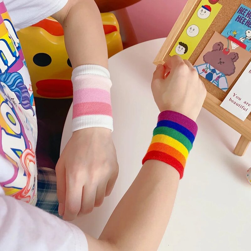 Running Men Breathable Soft Cotton Warm Bracers Wristband Hand Wrap Rainbow Color