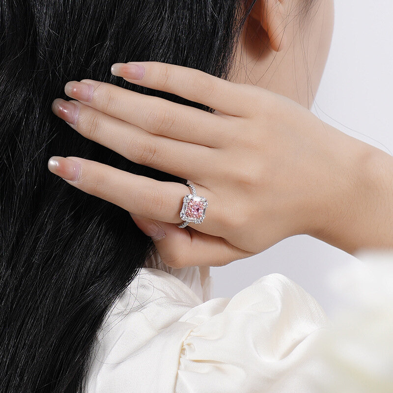 Anillo de compromiso de circón de diamante de plata de ley s925 para mujer, anillo de lujo ligero de alto grado, Europa y Estados Unidos