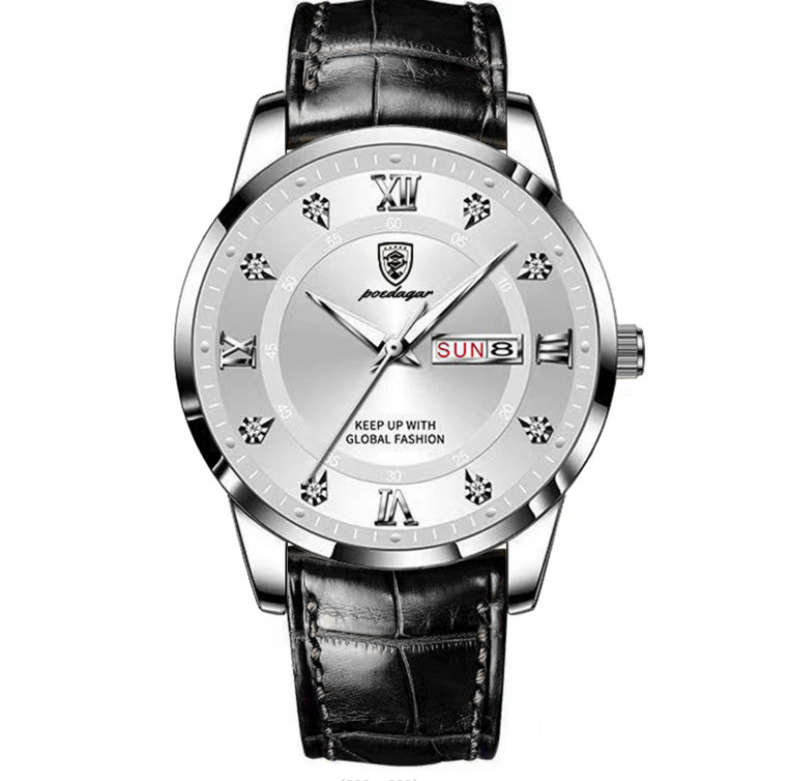 Jam tangan pria, arloji quartz ultra tipis tahan air kalender ganda bercahaya