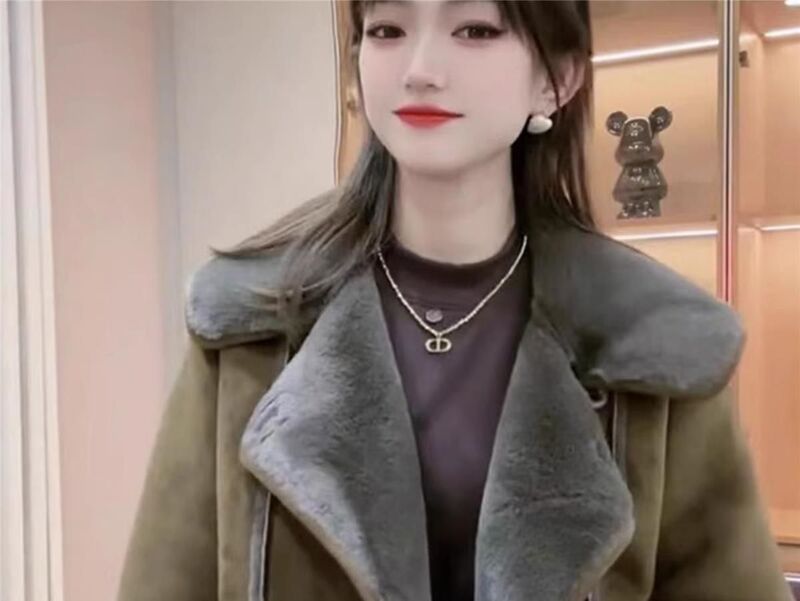 Jaket bulu kelinci terintegrasi wanita, jaket bulu kelinci versi Korea Musim Semi dan Gugur Musim Dingin 2024