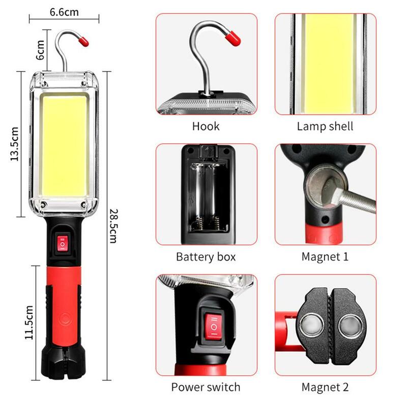 Rechargeable COB Work Light Portable LED Flashlight 18650 Adjustable 2Mode Waterproof Magnet Design Camping Lantern