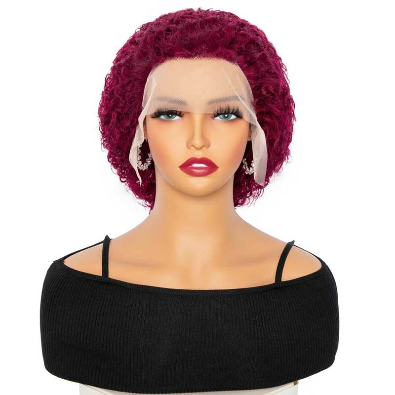 #350 Ginger Orange Color Short Curly Bob Wig Pixie Cut Water Wave Wig 99j Cheap 13×1 Lace Front Human Hair Wigs For Black Women
