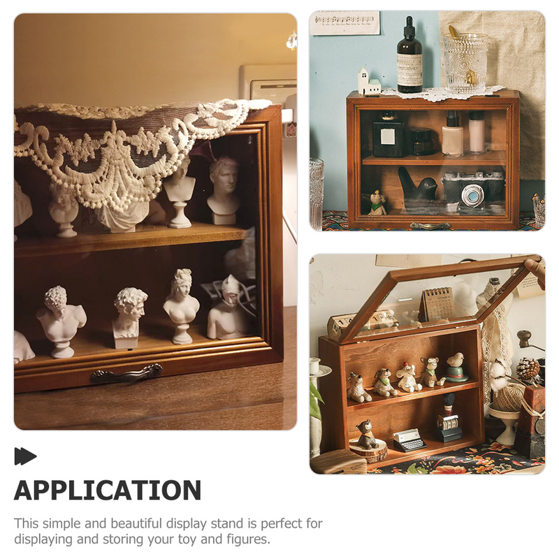 Caja de exhibición de figuritas de madera, estante de juguetes de colección, Mini estantes de muñecas, gabinete, estuche de 2 niveles, decoración del hogar