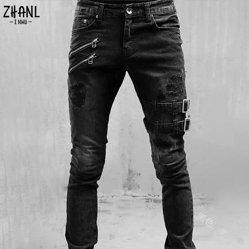 Mais tamanho calças jeans retas homem primavera verão namorado calças de brim streetwear skinny zips 3 cores cacual calças jeans longas