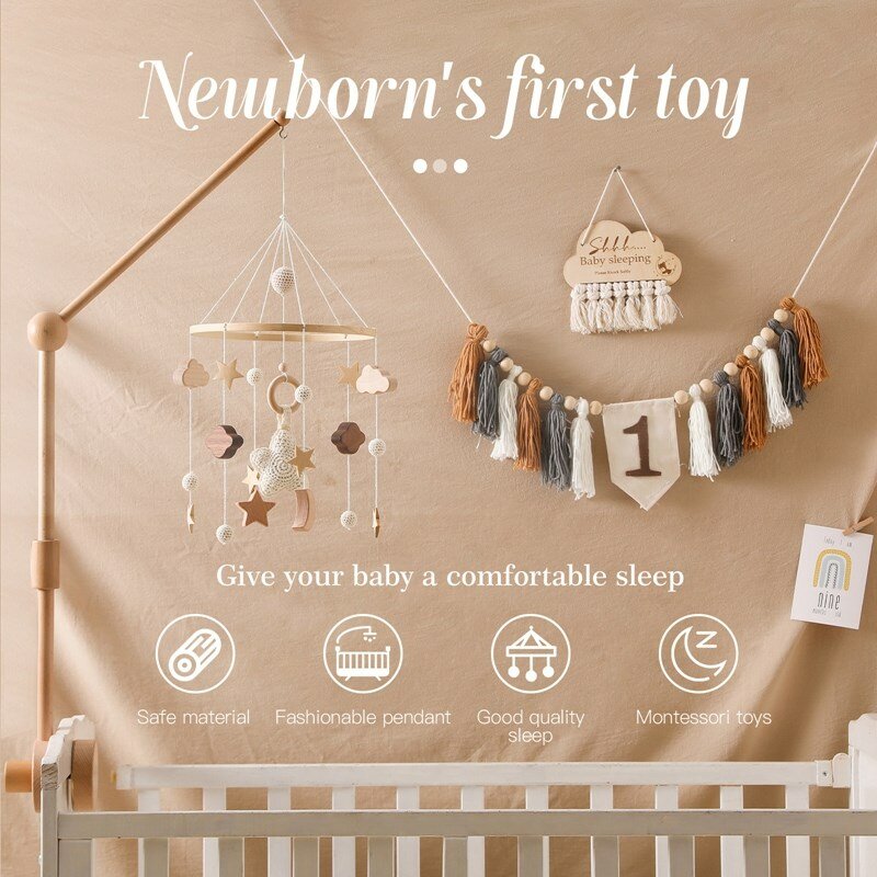 Sonajero de juguete para bebé de 0 a 12 meses, móvil de madera en la cama, caja de música para recién nacido, soporte para juguetes de colgante de cascabel, soporte para cuna infantil