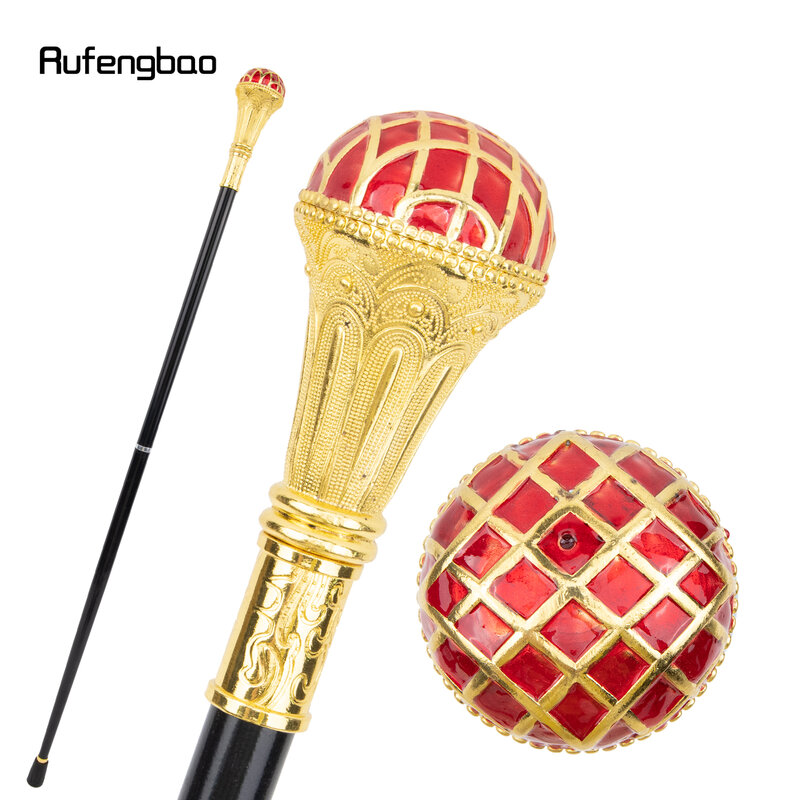 Tongkat berjalan emas tipe bola merah, tongkat Cosplay elegan modis dekoratif untuk pria 93cm