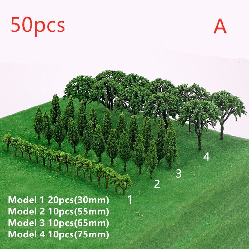 50 buah Model pohon miniatur buatan pohon Model plastik pemandangan kereta api dekorasi Kereta Api Pemandangan mikro aksesoris