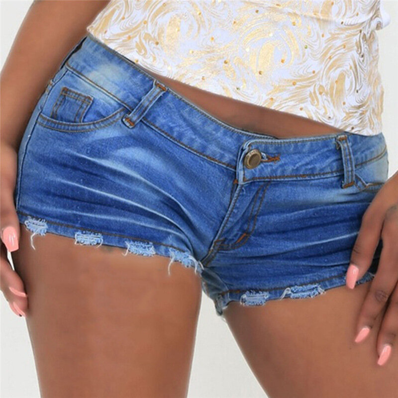 Shorts jeans feminino de alta elasticidade rasgada, cintura média, levantamento de quadril, jeans feminino, roupas femininas