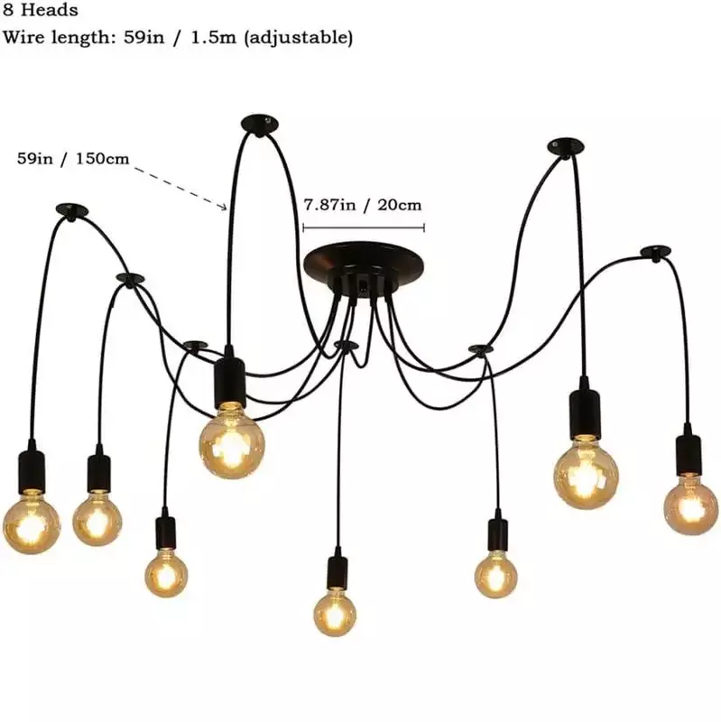 Подвесные светильники «сделай сам», E27, современные подвесные светильники в скандинавском стиле ретро, 6/8 головок, винтажная художественная люстра-паук для гостиной, домашний декор