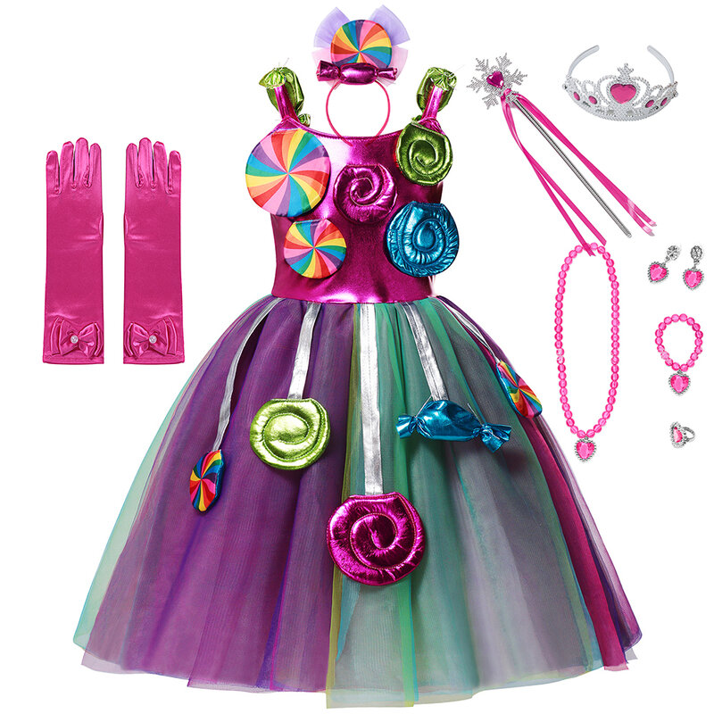 Costumi di caramelle per ragazze 2024 Lollipop Cosplay Dress Toddler Carnival Purim Rainbow Vestidos Christmas Party Princess Clothing