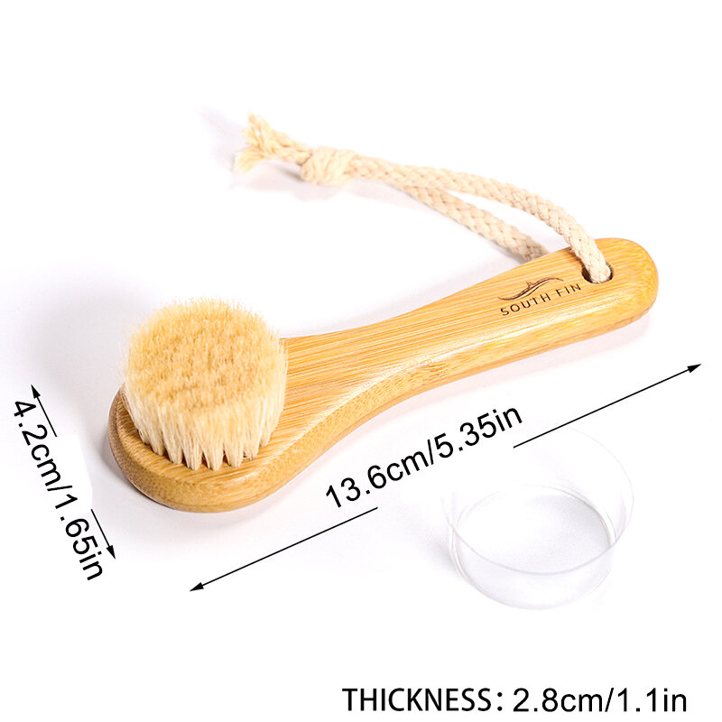 Escova de limpeza facial, escova esfoliante, cabelo de bambu, limpeza profunda dos poros, massagem, cuidado facial, 1pc