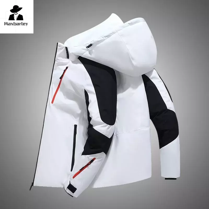 Casaco de parka branco à prova de vento masculino, jaqueta patchwork puffer, roupas quentes grossas, ao ar livre, inverno, 2021