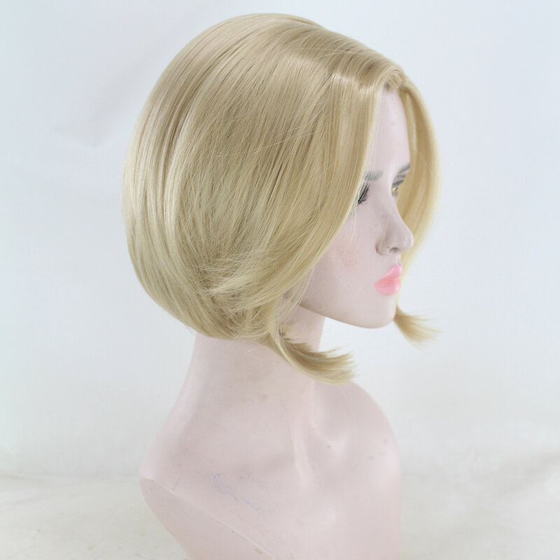 Jasny złoty peruki syntetyczne krótkie proste peruka w stylu Bob dla kobiet na imprezę Cosplay codzienne naturalne peruki wysokotemperaturowe włókno