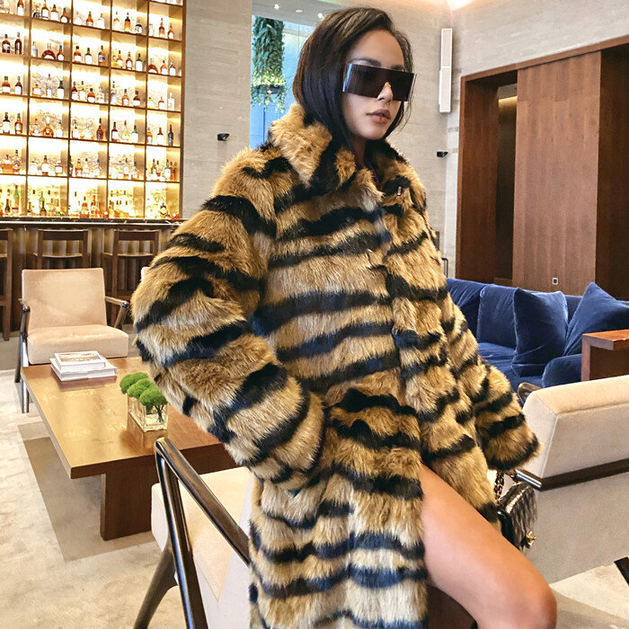 SUSOLA-abrigo largo y cálido de piel sintética para mujer, ropa mullida de lujo con estampado de Tigre, de felpa gruesa, de leopardo, para invierno