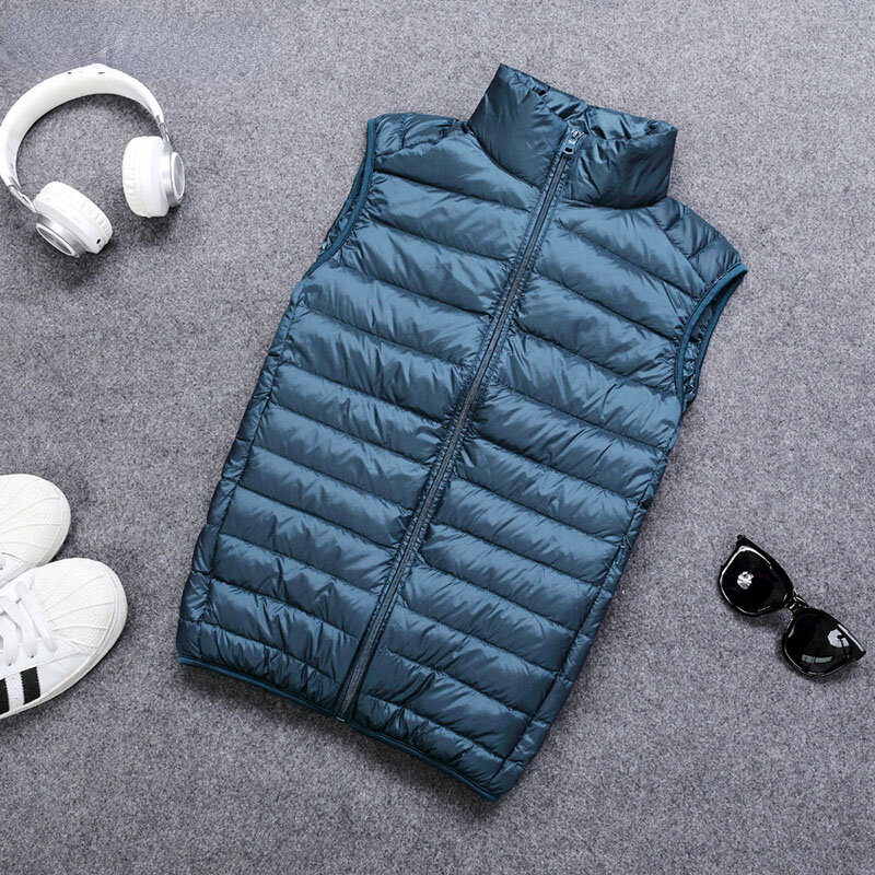 Autumn and Winter Men's 90% White Duck Down Vest Casual Lightweight Down Warm Solid Sleeveless Jacket Men's Portable Pocket Vest