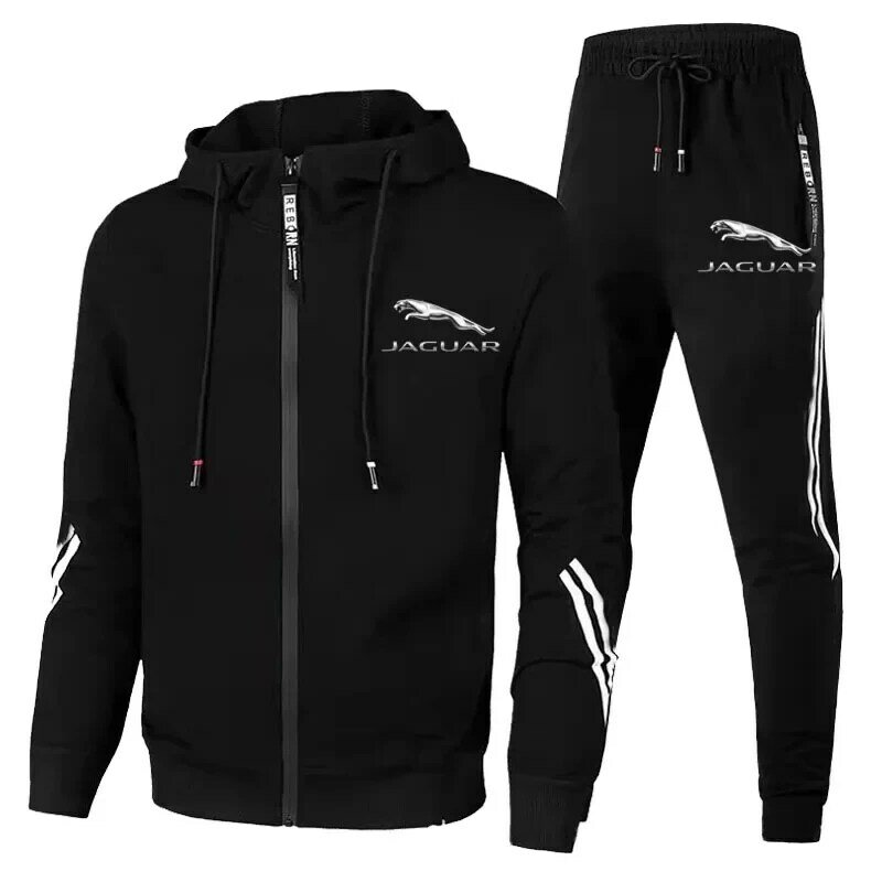 Men's sportswear with car logo, two-piece zippered sportswear, hooded sweatshirt and pants, suitable for gym and running, new pr