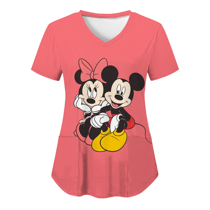 2024 Disney Traf mundur pielęgniarski odzież damska koszula z kieszeniami sklep drogowy damski T-shir sukienki kokietki Y2k topy
