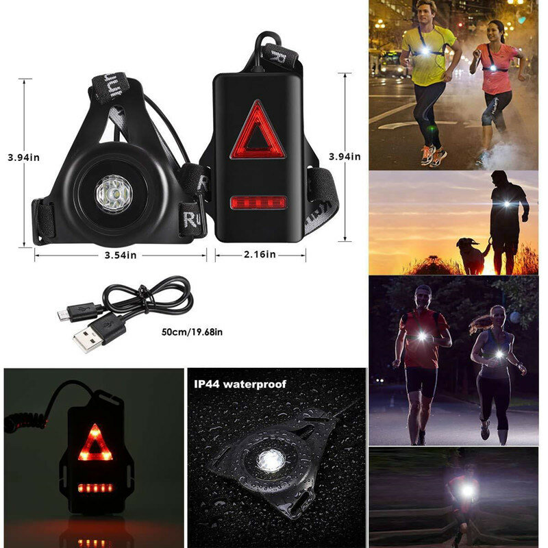 Luz LED de pecho para correr, nocturna de advertencia luz frontal, lámpara de pecho con carga USB, herramientas de seguridad para senderismo, Camping, deportes, correr, bicicleta