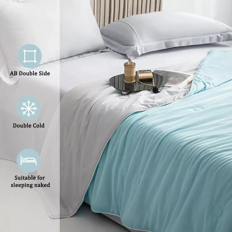 Cooling Blanket for Bed Silky Air Condition Comforter Lightweight Cooled Summer Quilt with Double Side Cold & Cooling Fabric