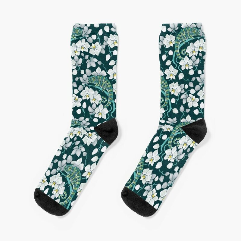 Носки хамелеоны и орхидеи, спортивные Нескользящие дизайнерские носки для футбола, женские и мужские