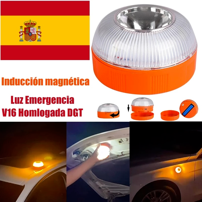 Dgt-luz de emergencia recargable para coche, faro estroboscópico de inducción magnética, luz de advertencia intermitente, homologada, V16