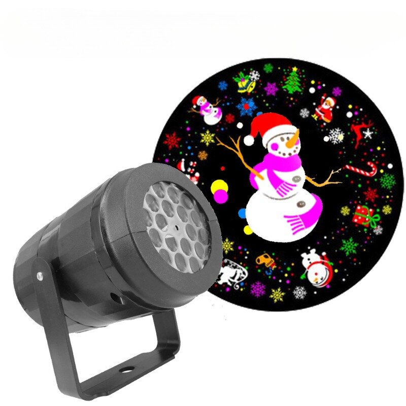 Lampu proyeksi Natal 16 gambar, lampu hias Natal berputar warna-warni pola kepingan salju LED