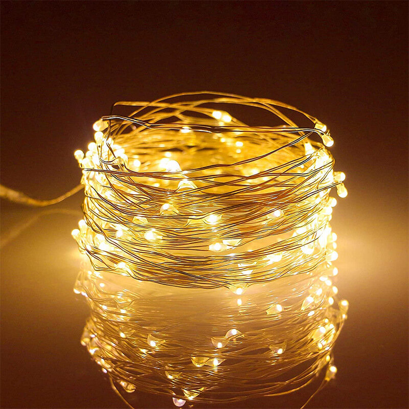 Christmas Fairy Copper Wire Wreath 10/20/30M 300LEDs Battery/USB Power Supply Wedding Decoration Room Decor Aesthetic