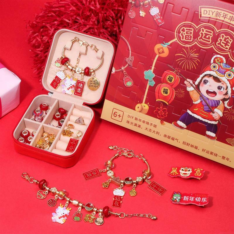 Calendrier de l'avent des bracelets de l'année du dragon, compte à rebours 24 jours, bijoux à bricoler soi-même, cadeaux créatifs du nouvel an chinois pour les enfants, 2024