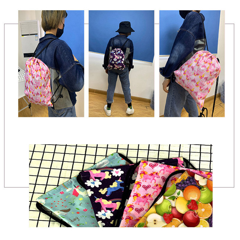 トロピカルバードフクロウ/オウム巾着袋かわいい動物パターン女性ポータブルバックパック旅行学生靴バッグブックバッグ