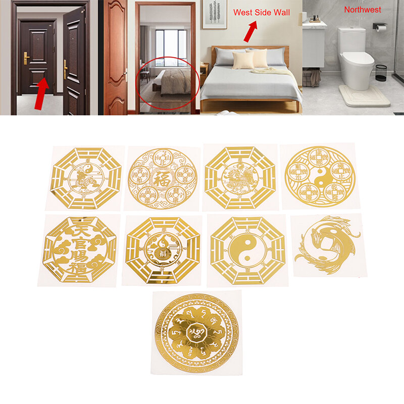 Feng Shui stiker logam lima uang kaisar, stiker pintu ke pintu delapan trigram, stiker uang rumah yang masuk