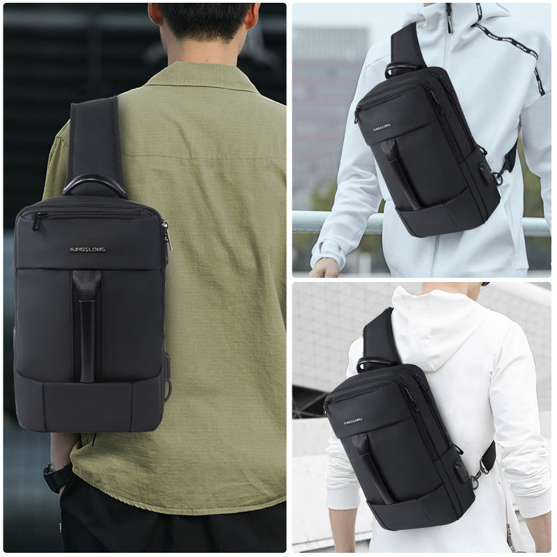 KINGSLONG Fashion Men Sports borsa a tracolla multifunzionale Casual borsa a tracolla impermeabile con porta USB