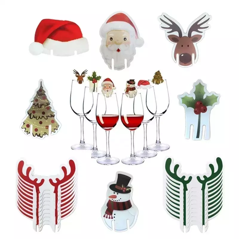10/20/30PCS Christmas Cup Card Santa Hat Wine Glass Decor Ornaments Navidad Noel regalo di capodanno decorazioni natalizie
