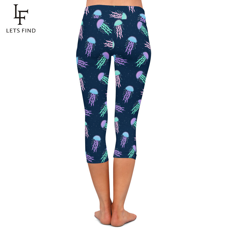 Letsfind moda 3d impressão medusa cintura alta capris leggings feminino elástico calças casuais venda quente