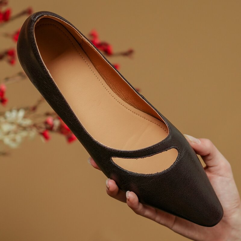 Women's cow leather pointed toe slip-on ballet flats leisure high quality soft comfortable espadrilles elegant ladies slim shoes