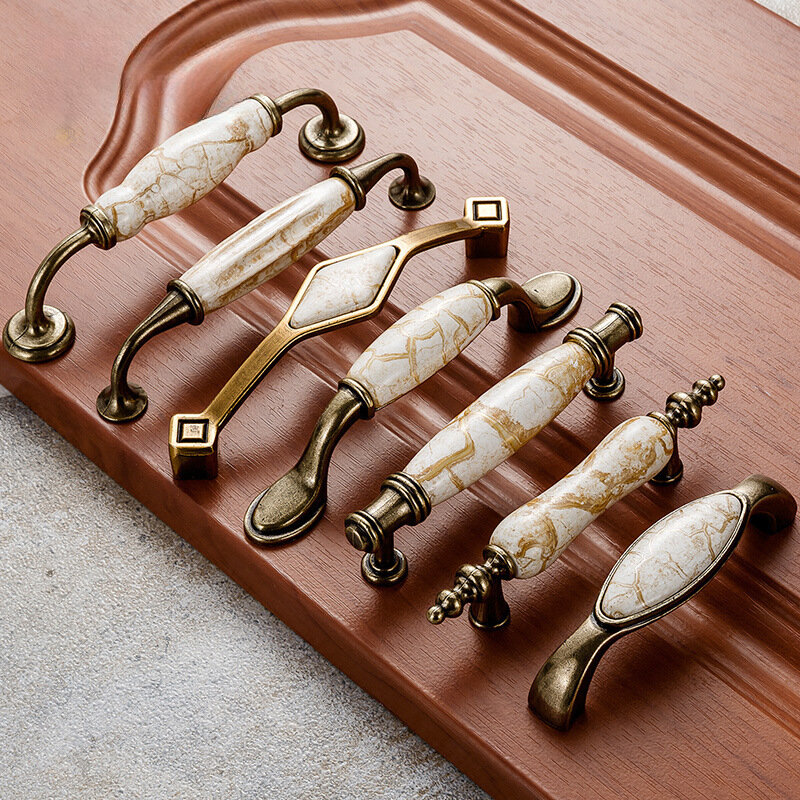 Antique Furniture Handles Marble Vein Knobs and Handles Ceramic Handles for Kitchen Cupboards Cabinet Door knobs Drawer Pulls