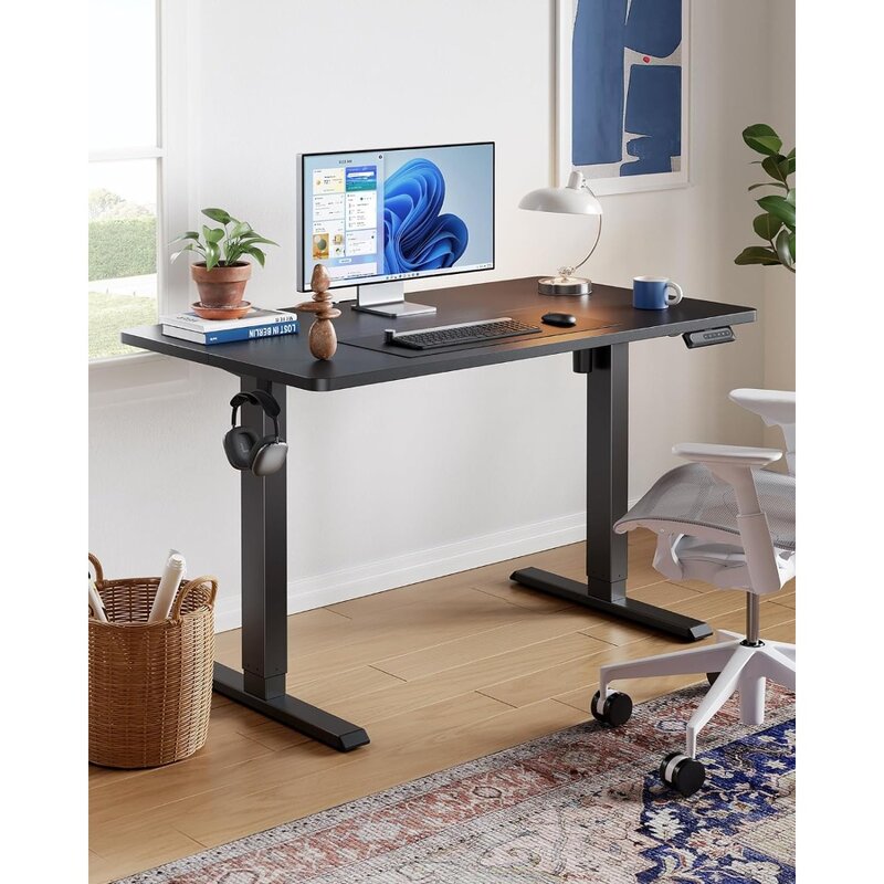 Electric Standing Desk Adjustable Height, 4 Memory Height Settings, Headphone Hook, Cable Manager, Sit Stand Up Desk