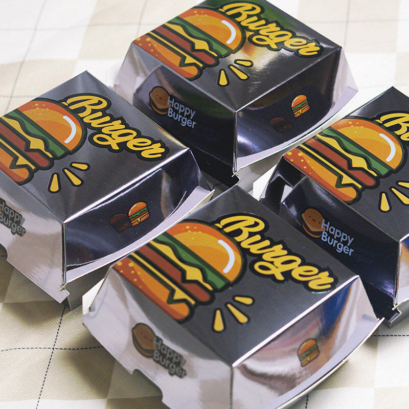 맞춤형 실버 판지 테이크 아웃 햄버거 상자 포장, 로고 포함 맞춤형 식품 포장