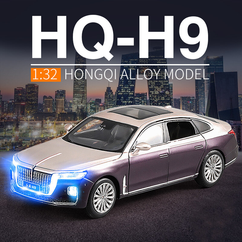 موديل 1/32 من سبيكة سيارة هونج تشى ليموزين H9 لعبة سيارة دييكاست نموذج سيارة معدنية محاكاة عالية ديكور مجموعة إضاءة الصوت