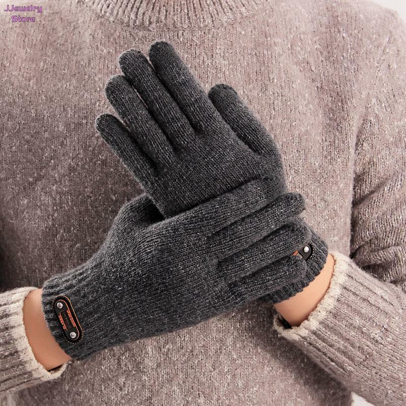 1 paio di guanti in lana tinta unita di alta qualità autunno inverno guanti lavorati a maglia da uomo Touch Screen guanto da uomo